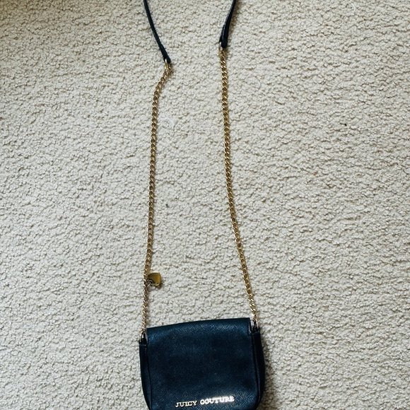 Limited Edition Y2K Juicy Couture Black Leather Hearts Gold Chain Crossbody Bag - Picture 3 of 16